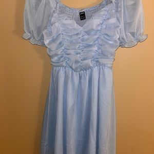 SHEIN VCAY Baby Blue Solid Puff Sleeve Sweetheart Neck Ruched Dress